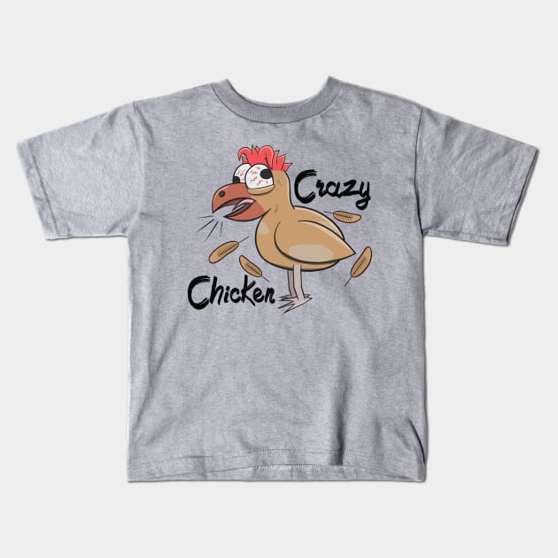 Crazy Shocked Farm Chicken Funny Cartoon White Kids T-Shirt by Dad n Son Designs